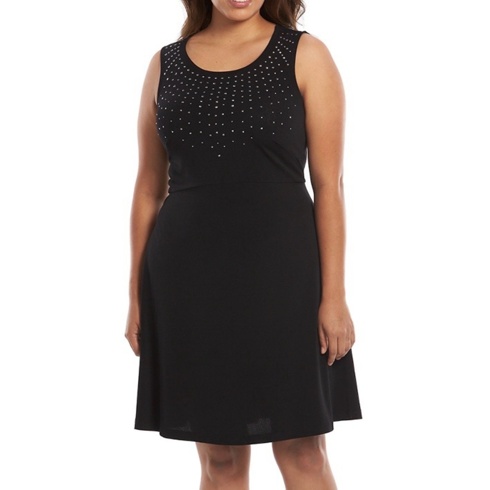 apt 9 Fit & Flare Sleeveless Dress Nailhead Studded Bodice Womens Plus 1X FLAW